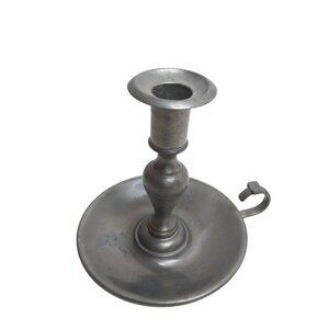 Vintage Oneida Heirloom Pewter Chamberstick Candle Stick Holder Loop Handle
